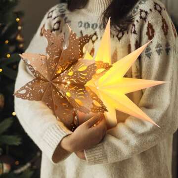 Leinuosen 10 Set Christmas Snowflake Paper Lantern Star Paper Lantern with 10 LED Lights Paper Lamp Paper Star Party Hanging Decor for Xmas Weddings New Year Birthday Celebration Sage Green White