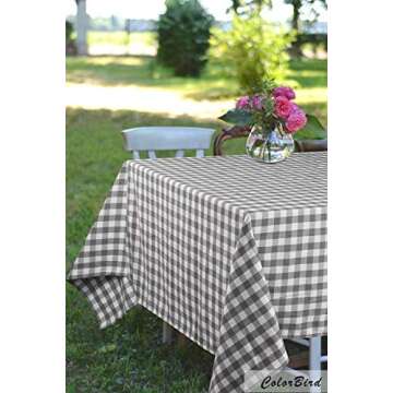 ColorBird Buffalo Plaid Tablecloth Cotton Linen Checkered Tablecloth for Home Kitchen Farmhouse Dining Party Picnic Indoor Outdoor Use (Rectangle/Oblong, 55 x 70 Inch, Gray)