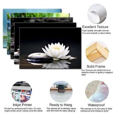 GLOKAKA Zen Canvas Wall Art,White Lotus Bloom in Water with Spa Stone,Black and White Bathroom Canvas Wall Art,Zen Spiritual Decor for Yoga Meditation Room Living Room