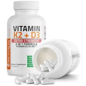 Bronson Vitamin K2 (MK7) with D3 Extra Strength Supplement Bone Health Non-GMO Formula 10,000 IU & 120 mcg MK-7 Easy to Swallow D K, 60 Capsules