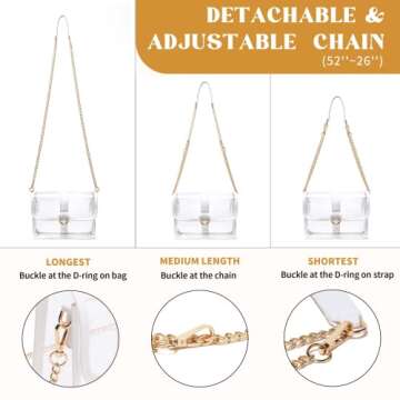 Vorspack Clear Purse - Clear Bag Stadium Approved Clear Crossbody Bag for Women with Adjustable Strap Clear Plastic Bag for Concert Sport Festival - White