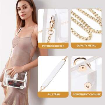 Vorspack Clear Purse - Clear Bag Stadium Approved Clear Crossbody Bag for Women with Adjustable Strap Clear Plastic Bag for Concert Sport Festival - White