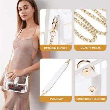 Vorspack Clear Purse - Clear Bag Stadium Approved Clear Crossbody Bag for Women with Adjustable Strap Clear Plastic Bag for Concert Sport Festival - White