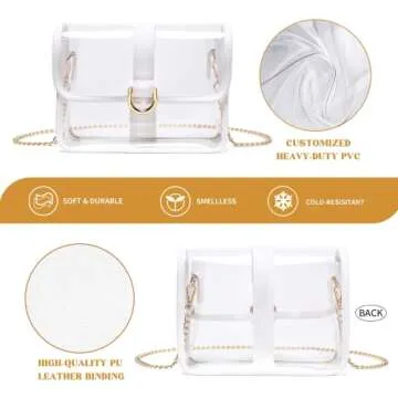 Vorspack Clear Purse - Clear Bag Stadium Approved Clear Crossbody Bag for Women with Adjustable Strap Clear Plastic Bag for Concert Sport Festival - White
