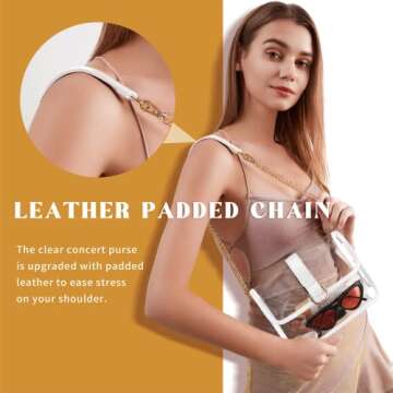 Vorspack Clear Purse - Clear Bag Stadium Approved Clear Crossbody Bag for Women with Adjustable Strap Clear Plastic Bag for Concert Sport Festival - White