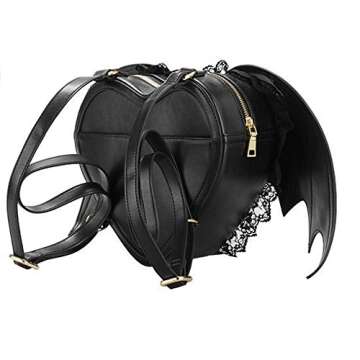 NEEVAS Fashion Girl Gothic Black Bat Heart Wings Backpack Goth Punk Lace Wing Bag
