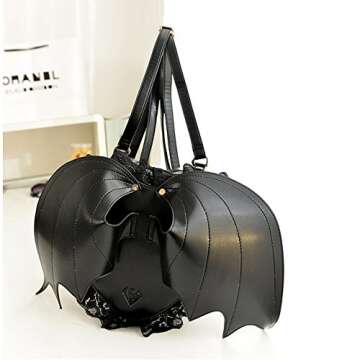 NEEVAS Fashion Girl Gothic Black Bat Heart Wings Backpack Goth Punk Lace Wing Bag