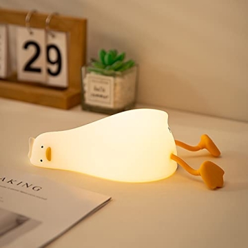 MUID Benson Lying Flat Duck Night Light, LED Squishy Duck Lamp, Cute Light Up Duck, Silicone Dimmabl...