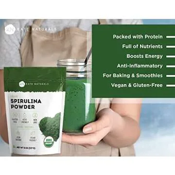 Kate Naturals Organic Spirulina Powder for Immune Support and Antioxidants. Nutrient Dense Superfood...