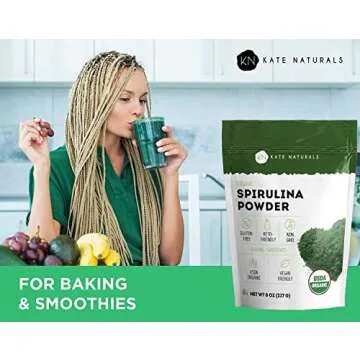 Kate Naturals Organic Spirulina Powder for Immune Support and Antioxidants. Nutrient Dense Superfood Supplement (8 oz, USDA Certified, Non-GMO, Gluten- Free)