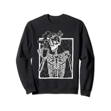 Distressed Skeleton Vintage Smiling Skull drinking Coffee Sweatshirt
