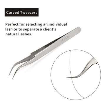 Best Tweezers for Eyelash Extension - Straight and Curved Pointed Tweezers - Professional Stainless Steel Precision Tweezers set - 2 Pcs - Silver - by Nipoo