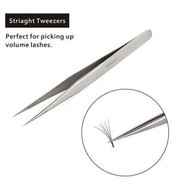 Best Tweezers for Eyelash Extension - Straight and Curved Pointed Tweezers - Professional Stainless Steel Precision Tweezers set - 2 Pcs - Silver - by Nipoo