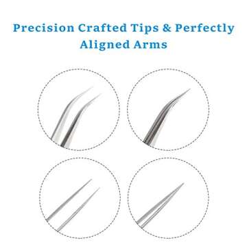 Best Tweezers for Eyelash Extension - Straight and Curved Pointed Tweezers - Professional Stainless Steel Precision Tweezers set - 2 Pcs - Silver - by Nipoo