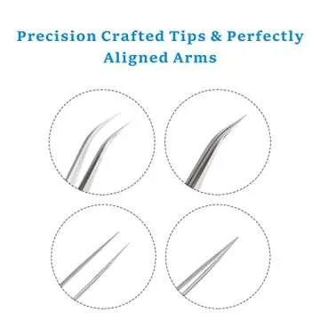 Best Tweezers for Eyelash Extension - Straight and Curved Pointed Tweezers - Professional Stainless Steel Precision Tweezers set - 2 Pcs - Silver - by Nipoo