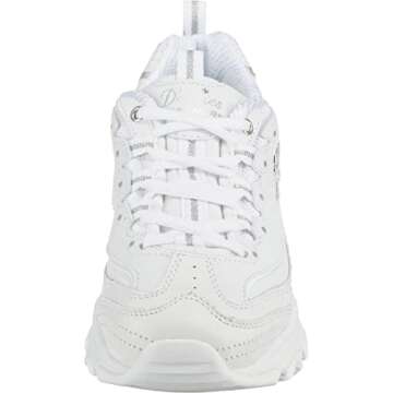 Skechers Sport womens D'LITES FRESH START Memory Foam Lace-up Sneaker,White Silver,9 M US