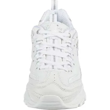Skechers Sport womens D'LITES FRESH START Memory Foam Lace-up Sneaker,White Silver,9 M US