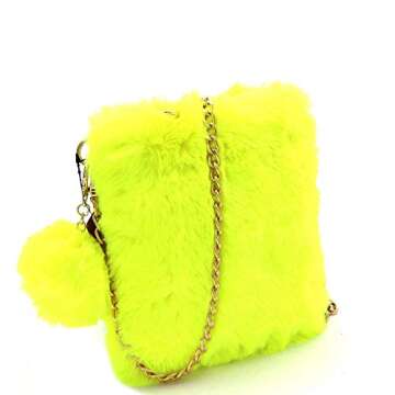 Trendeology Neon Cute Pom Pom Faux-Fur Crossbody Bag