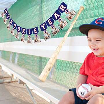 Kitticcino Baseball 1st Birthday Monthly Photo Banner Baseball Theme First Year Photo Banner My Rookie Year Banner for First Birthday Party Decorations Baby Shower Supplies