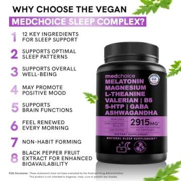 12-in-1 Melatonin Sleep Capsules - Natural Sleep Aids for Adults with Melatonin 5mg and Magnesium Gl...