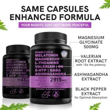 12-in-1 Melatonin Sleep Capsules - Natural Sleep Aids for Adults with Melatonin 5mg and Magnesium Glycinate 500mg, Sleep Aid with Ashwagandha, L Theanine, Valerian Root, GABA, 5-HTP (90ct, Pack of 1)
