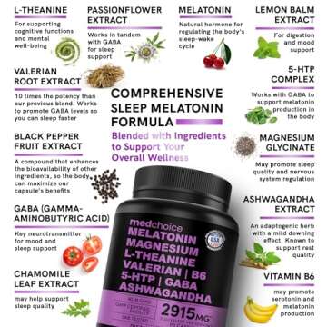 12-in-1 Melatonin Sleep Capsules - Natural Sleep Aids for Adults with Melatonin 5mg and Magnesium Glycinate 500mg, Sleep Aid with Ashwagandha, L Theanine, Valerian Root, GABA, 5-HTP (90ct, Pack of 1)