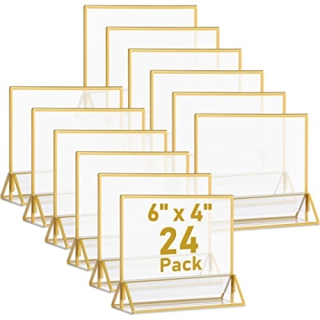 24 Pieces Gold Clear Acrylic Sign Holder Double Sided Menu Holder with Gold Borders Clear Sign Displ...