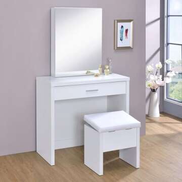 Coaster Home Furnishings Harvey Contemporary 3-Piece Vanity Set with Jewelry Storage
