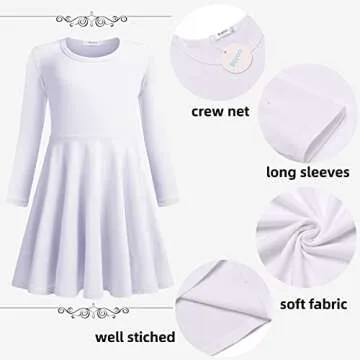 Boyoo Girls Cotton Dress Long Sleeve Casual Twirl Dress
