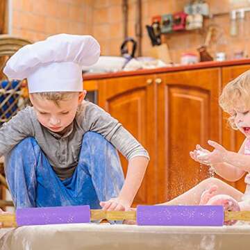 Koogel 12 Inch Silicone Purple Rolling Pin for Kids' Kitchen Activities