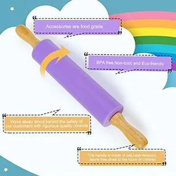 Koogel 12 Inch Kids Silicone Rolling Pin for Baking Fun