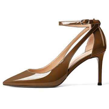 Mettesally Ankle Strap Pumps Pointed Toe High Heels Pointed Toe Pumps Wedding Office Dress Shoes Bro...