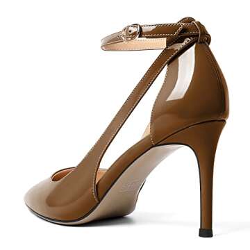 Mettesally Ankle Strap Pumps Pointed Toe High Heels Pointed Toe Pumps Wedding Office Dress Shoes Brown US Size 9.5