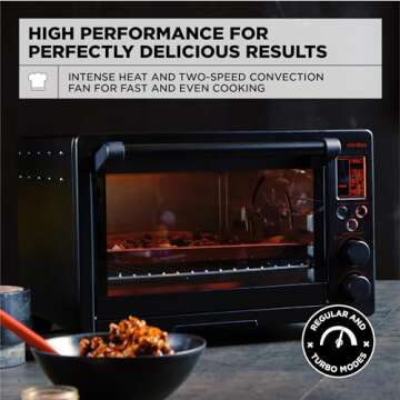 CRUXGG Digital Toaster Oven with Air Frying - Favorite Things 2023-10 Cooking Functions, Two Speed Convection Fan, Digital Display and Large Capacity, Fits 12" Pizza, 6 Slices Toast, 1800W Black