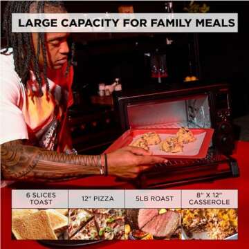 CRUXGG Digital Toaster Oven with Air Frying - Favorite Things 2023-10 Cooking Functions, Two Speed Convection Fan, Digital Display and Large Capacity, Fits 12" Pizza, 6 Slices Toast, 1800W Black