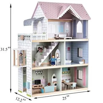 Large Pink Wooden Dollhouse with Elevator & Accessories
