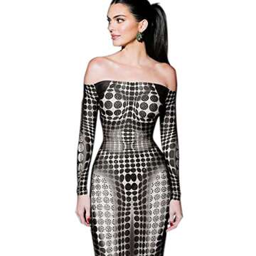 Suillty Women Sexy Off Shoulder Long Sleeve Maxi Dress 3D Body Geometric Printed Color Block Bodycon...
