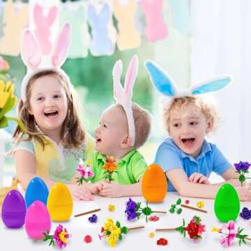 DIYDEC 12PCS Easter Flower Building Blocks with Easter Eggs Toys for Kids and Adults
