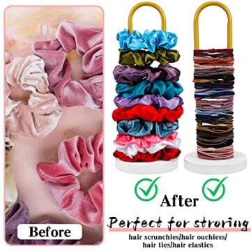 2 Pieces Scrunchies Holder Stand Hair Accessories Organizer Modern Vertical Headband Holder Hair Tie Organizer Gold Jewelry Stand Jewelry Storage Tower for Teen Girls Bedroom Display