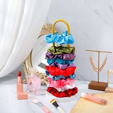 2 Pieces Scrunchies Holder Stand Hair Accessories Organizer Modern Vertical Headband Holder Hair Tie Organizer Gold Jewelry Stand Jewelry Storage Tower for Teen Girls Bedroom Display