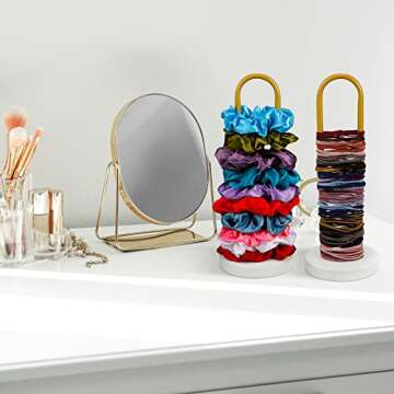 2 Pieces Scrunchies Holder Stand Hair Accessories Organizer Modern Vertical Headband Holder Hair Tie Organizer Gold Jewelry Stand Jewelry Storage Tower for Teen Girls Bedroom Display