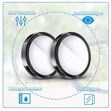 4 Pieces Blind Spot Mirrors Car Rear View Mirrors Wide View Angle Mirror Round HD Glass Convex Mirror Adjustable with Frame for Cars SUV Trucks Mirror Accessories (2 Inch)