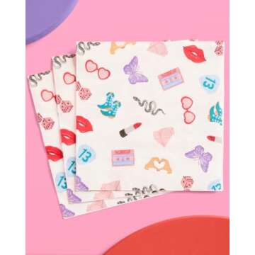 xo, Fetti Eras Party Icon Paper Napkins | 3-ply 25 pcs | Concert Party Tableware, Bachelorette Decorations, Birthday Tablescape, Bridesmaid Dinner Supplies