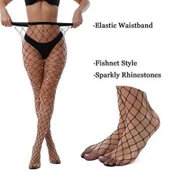 Stylish VEBZIN Sparkly Fishnet Tights with Rhinestones