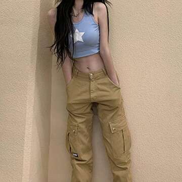 Juakoso Y2K Women Low Rise Straight Wide Leg Pants Retro Pockets Trousers Harajuku Street Wear for 9...