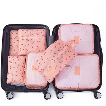 Fxkoolr Packing Cubes - 7-Piece Travel Organizers in Pink Cherry