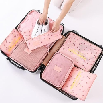 Fxkoolr Packing Cubes - 7-Piece Travel Organizers in Pink Cherry