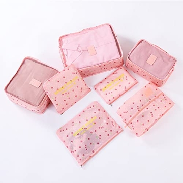 Fxkoolr Packing Cubes - 7-Piece Travel Organizers in Pink Cherry