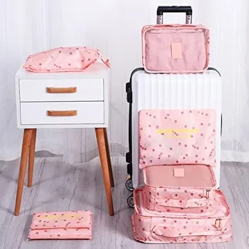 Fxkoolr Packing Cubes - 7-Piece Travel Organizers in Pink Cherry