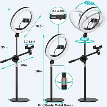 Overhead Phone Camera Mount with Ring Light for Video Recording, Cooking Filming. Content Creator Kit with 10.5" RGB Ringlight, Desk Stand and 2 Phone Holder, Remote, Overhead Tripod for iPhone